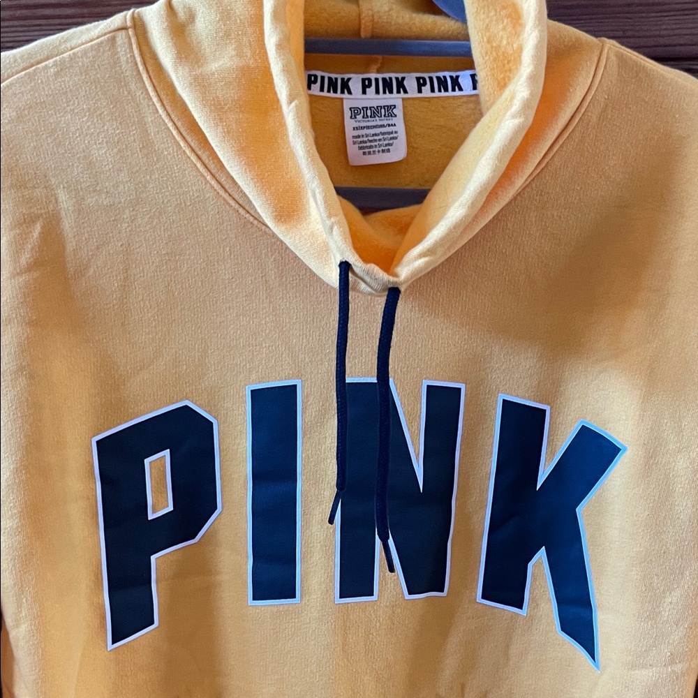 PINK Victoria's Secret Gold/Yellow Hoodie with Black Letters Oversized - Picture 4 of 4